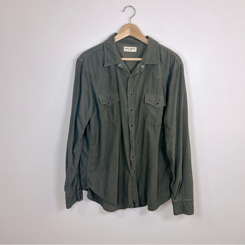 Saint Laurent Green 2019 Corduroy Western Snap Button Shirt size XXL